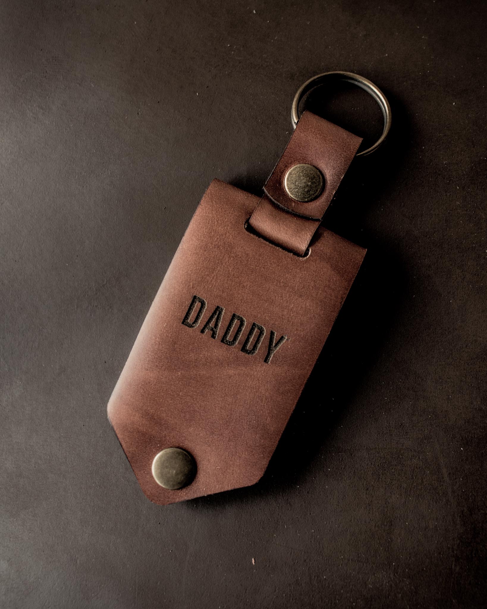 Personalised Photo Keyring in Leather Case Initials Father's